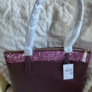 KATE SPADE GRETA FLASH GLITTER LARGE TOP ZIP TOTE CHERRYWOOD (MORE LIKE EGGPLANT